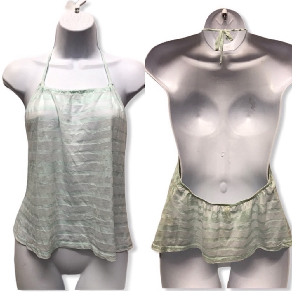 LF Mint Striped Sheer Open Back Halter Top | Size M